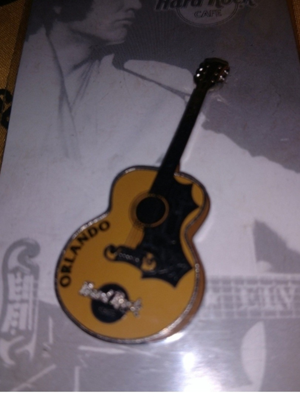Hard Rock Cafe Orlando Yellow & Black Guitar Pin
